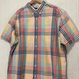 Roundtree & Yorke 2XB Multicolor Plaid Seersucker Short Sleeve Button Down‎